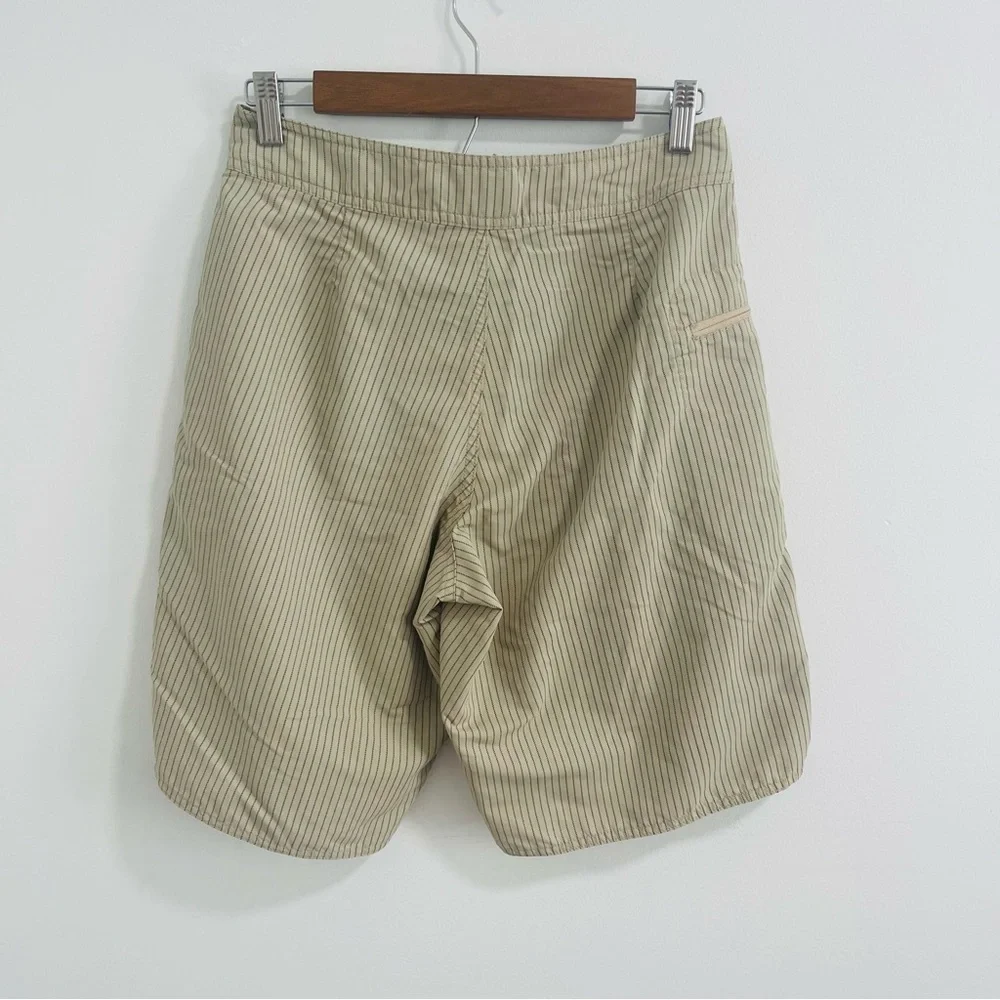 Patagonia Mens Board Shorts Swim Trunks Tan Brown Pinstripe 28 9.5” Inseam